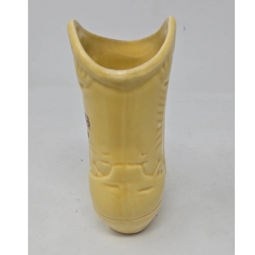 Vintage Bobby McGee's ceramic yellow mug vase cowboy western boot whimsical
